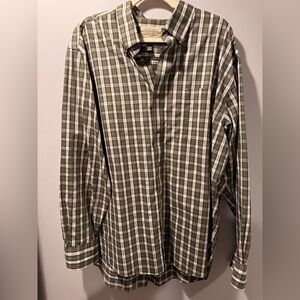 Cabela's Outfitter Series Olive and White Plaid Button Down Shirt